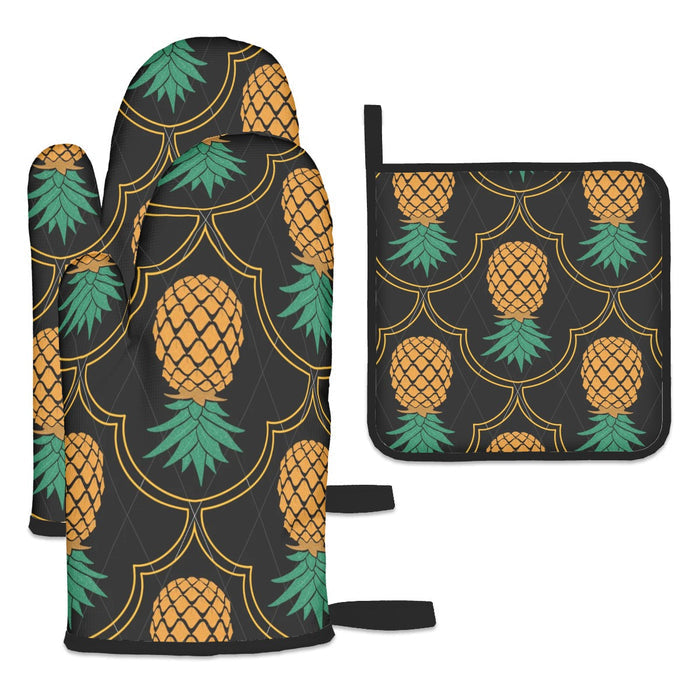 Upside Down Pineapple Oven Mitts and Pot Holders Sets (3pcs)
