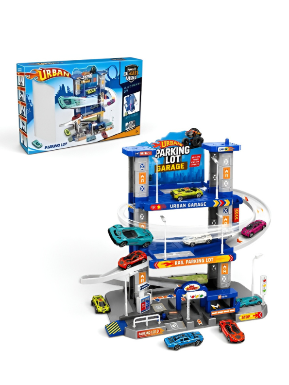 Urban 3-Level Parking Lot Garage Playset – Includes 4 Die-Cast Cars & Track Accessories TV6778