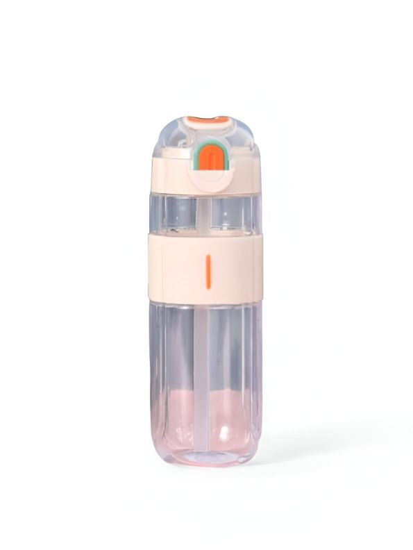 White - HydroMate - 580ml Plastic Water Bottle with Push-Button Sipper and Straw NOV5267.