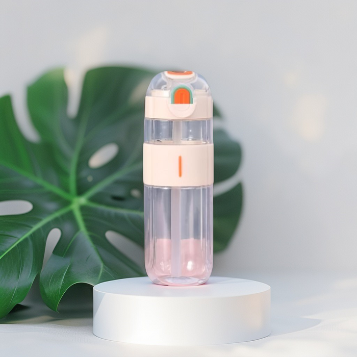 White - HydroMate - 580ml Plastic Water Bottle with Push-Button Sipper and Straw NOV5267.