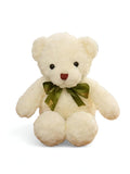 White - Soft Toy Bear with Green Ribbon - 8-inch Cute and Cuddly Teddy for Kids ST11464