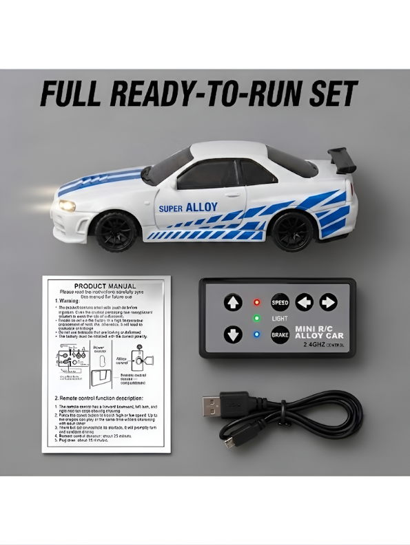 White Nissan Mini Alloy RC Drift Car - 2.4GHz High-Speed Rechargeable Remote Control Street Racing Toy MD588