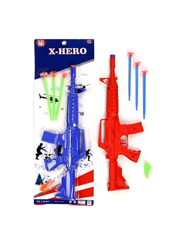 X-Hero Kids Toy Rifle Set – Military Style Dart Gun with 3 Suction Darts, Whistle, and Action Play Blaster  LMI7478.