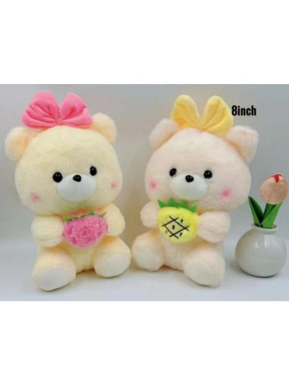 Yellow - Soft & Cuddly Teddy Bear with Bow & Strawberry – Perfect for Hugs & Love 8 inch - MS14487.