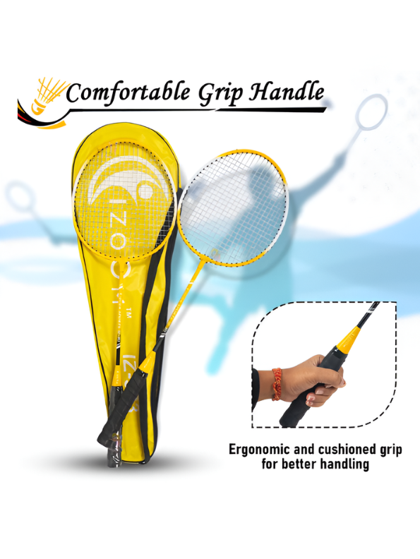 Yellow 2-Piece Badminton Racket Set, High-Performance T-Joint Frame, Shock-Absorbing Comfort Handle, Includes Durable Racket Bag LMI1322