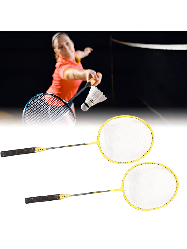 Yellow 2-Piece Badminton Racket Set, High-Performance T-Joint Frame, Shock-Absorbing Comfort Handle, Includes Durable Racket Bag LMI1322